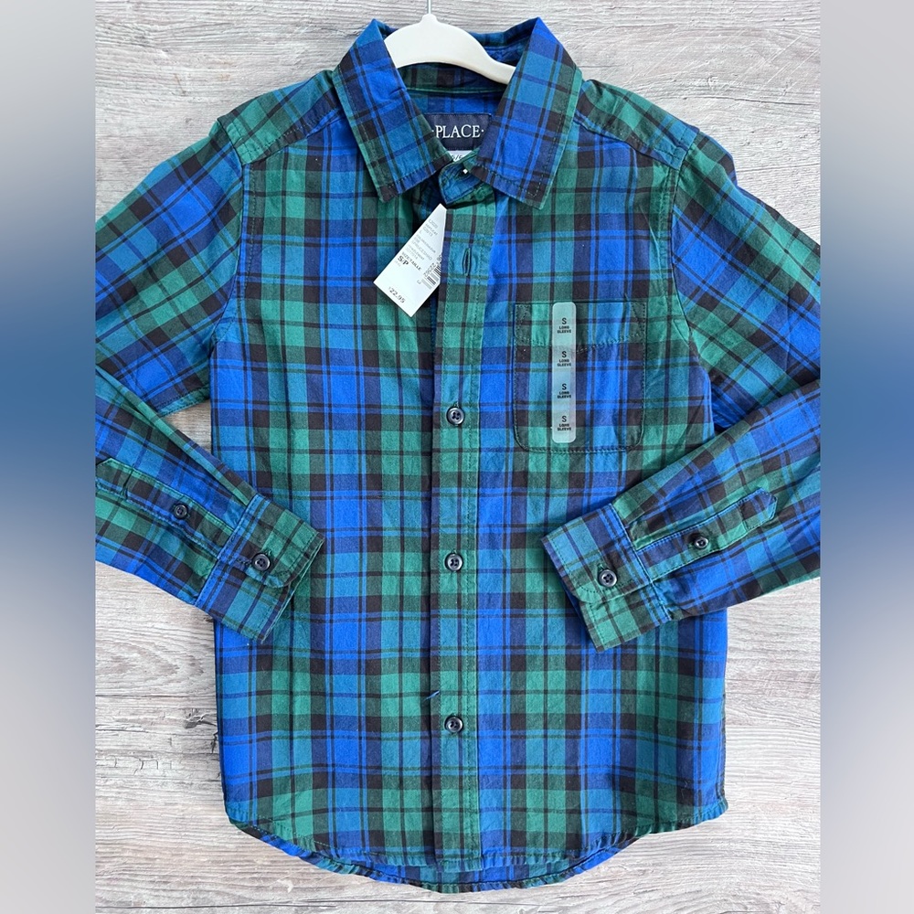 The Children’s Place Green and Navy Tartan Plaid Shirt